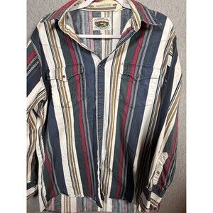 Cumberland Outfitters Men's Large L Striped Casual Button Down Western Shirt